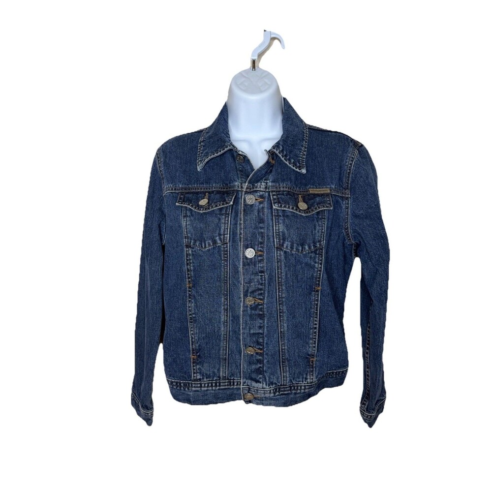 Calvin Klein Women's Jacket Size S Blue Button Denim Jean Jacket Logo Stretch